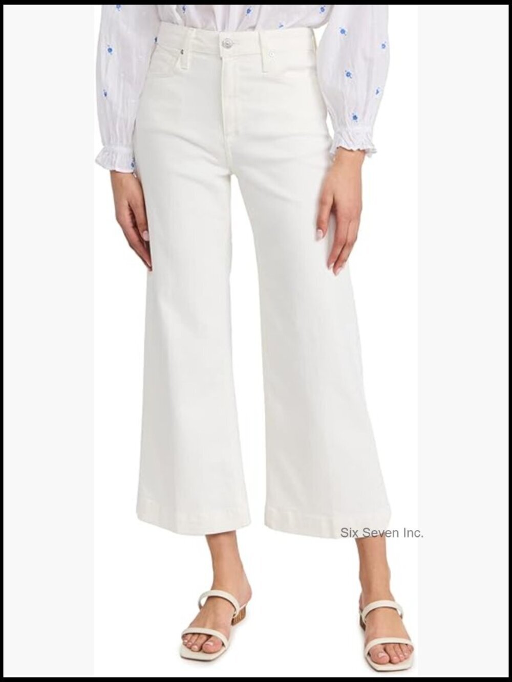 Wide Leg Cropped Jeans Mid-Rise Stretch Denim 5-Pocket